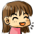 Two side-by-side pixel art frames of a cartoon girl with brown hair and pink top, showing sequential mouth expressions against gray background.