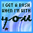 Pixelated text reads "I GET A RUSH WHEN I'M WITH YOU" over a blue and white wave background with small brown stars.