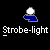 A black background displays multiple white 'Strobe-light' text labels with a blue and white icon above each label, showing slight variations in the icon's position across frames.