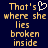 Pixelated text on dark blue background with a white heart symbol replacing the apostrophe in 'That's' on one side.