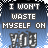Pixelated icon with repeated text "I WON'T WASTE MYSELF ON YOU" over a blue gradient background, featuring animated text color changes.