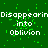 Green background with scattered green pixel dots, white text repeating 'Disappearing into Oblivion' in multiple and
