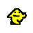 Yellow pixelated character with smiling face in various poses on gray background.