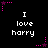 Black background with white text reading "I love harry" repeated six times in a , surrounded by pink and purple star-shaped pixel decorations