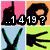 Pixelated of six distinct buddy icons with text and symbols on colored backgrounds, including a phone, hand gestures, smiley face, and distorted phrases
