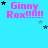 identical 'Ginny Rox!!!!!!' text icons with pink lettering and black stars on a cyan background, showing slight variations in star positions across frames