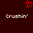 Red pixelated heart symbol above two identical white text phrases on dark brown background.