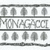 gray tree icons with a red '<3' symbol in the bottom-right corner, featuring repeated 'MONAGACCI' text across the middle