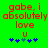 Green background with red text reading 'gabe, i absolutely love u' and blue star-like symbols below.