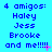 Blue background with repeated text listing names and 'and me!!!!' in blue, pink dots appear at the bottom of each