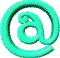 A 5x5 contact sheet of animated frames showing a turquoise @ symbol icon in various 3D and flat styles with different shading, rotation angles, and perspective effects across all sampled frames.