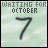 Pixelated light green background with 'WAITING FOR OCTOBER' text above a large number 7, featuring small heart symbols in bottom-right corners of two