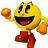 Pixelated yellow cartoon character with wide open mouth, dark eyes, and red lower body running against white background.