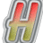 A stylized letter H icon with gradient coloring and a metallic border, accompanied by scattered pixelated text fragments on the right side of the image.