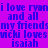 Blue pixelated text on a solid purple background repeats phrases including 'i love ryan', 'and all my friends', and 'vichi loves isiah' in two mirrored