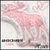 Pixelated pink flamingo stands on one leg with a curved neck, set against a light gray background with faint pink swirls.