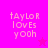 Pixelated text 'tAYLoR lOVES yOOh' on bright pink background with a small star symbol.