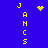 Blue background with yellow pixelated text 'JANCS' in vertical , a heart symbol, and scattered pixel clusters