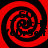 Four red and black spiral patterns arranged in a on a solid red background, each with distinct pixelated internal details