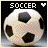 Pixelated soccer ball icon with changing text overlays and heart symbols