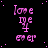 A static image of a of identical pink pixelated icons on a black background with scattered pink dots, each icon featuring a stylized 'love' text above a heart symbol and 'er' text below