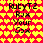 Red background with yellow heart pattern, black text reading RubyT2 Rox Your Sox repeated in two