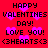Red background with pink hearts and black text repeating 'HAPPY VALENTINES DAY! LOVE YOU! <3HEARTS<3' in a pattern