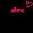 Pixelated pink text 'alex' appears twice on black background with a pixelated heart symbol above the left instance.