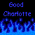 Pixelated static image featuring blue text "Good Charotte" above a stylized blue flame-like pattern on black background.