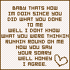 Brown pixelated text on a light brown checkered background with a small heart symbol in the bottom right corner.