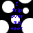 Black background with white circular shapes and blue pixelated text reading 'I trip over my feet' in vertical alignment.