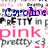Pixelated image with blue 'Caroline' text, black 'PRETTY in', pink 'pink', and gray 'pretty <3' on white background.