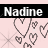 Animated buddy icon featuring the name "Nadine" above a pattern of pixelated hearts on a light pink background with black text bar.