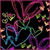 Animated icon with colorful heart shapes and floral patterns on a dark background, transitioning to a grayscale portrait of a person with curly hair.