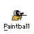 Pixelated icon of a person in yellow gear holding a paintball gun, with text "Paintball" below, showing animation frames with dot changes.