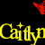 Yellow text spelling 'Caitlyn' repeats across black background with red butterflies, one gray square visible.