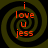 Four identical spiral patterns with orange text 'i love u jess' on dark green backgrounds, arranged in a