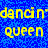 A pixelated blue background with yellow text repeating 'dancin' and 'queen' in a contact sheet layout showing three sampled frames of an animated icon.