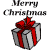 Merry Christmas text above three gray gift boxes with red ribbons, each box opening to reveal a brown teddy bear in different poses.