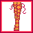 A 3x2 contact sheet of six pixel art frames showing a fashion doll's body parts and text, with red borders on white backgrounds.