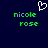 Pixelated green text 'nicole rose' appears twice on a dark blue background with a white pixel-art heart above the left instance.