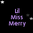Purple text 'Miss Merry' with stylized 'ü' above on black background, surrounded by white and gray stars in animated sequence.