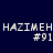 Four identical display 'HAZIMEH #91' text over a yellow radial gradient on dark blue background