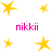 Yellow star-shaped icons and pink text reading 'nikkii' arranged in a on a white background