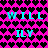 Pixelated cyan text 'WILL' and 'ILY' on a pink heart-patterned background with black and purple hearts.