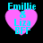 Four identical pixelated heart-shaped icons with cyan text reading "Emillie & Liza BFF" on a black background, each with distinct pixelation patterns.