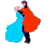 Animated contact sheet of a couple dancing in stylized cartoon poses with flowing blue and red garments against gray background.