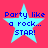 Four identical light blue stars on a bright pink background with blue text reading "Party like a rock... STAR!" in pixelated font.