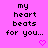 Pixelated text on a bright pink background with two identical heart symbols below the text.