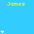 Yellow text 'James' appears multiple times on a bright blue background with white star icons scattered around.